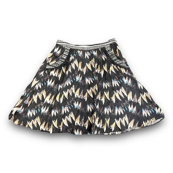 DIANE VON FURSTENBERG Silk black & taupe print skirt lace trim pockets SZ 2 - Picture 11 of 12